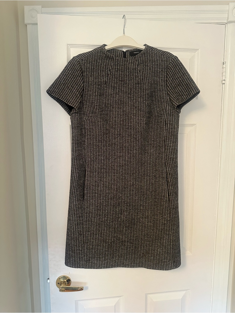 Theory Jasneah Shift Dress Admiral Crepe Mini High Neck Cap Sleeve Pockets